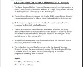 Police investigate robbery and murder at Abesim filling station