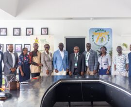 Telecel Ghana’s leadership pays a courtesy call on the new KNUST VC, Prof. Christian Agyare.