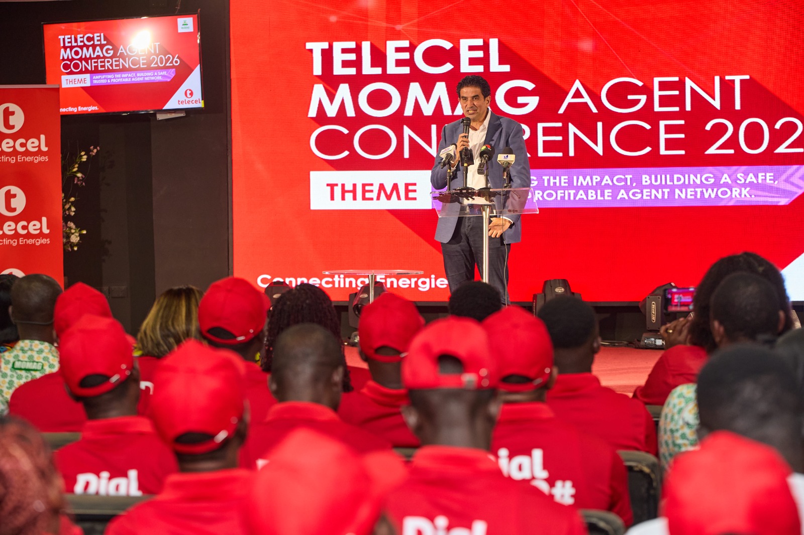 Telecel Ghana’s Chief Operating Officer, Mohamad Ghadaar speaks to agents at the Telecel-MoMAG Agent Conference 2026.